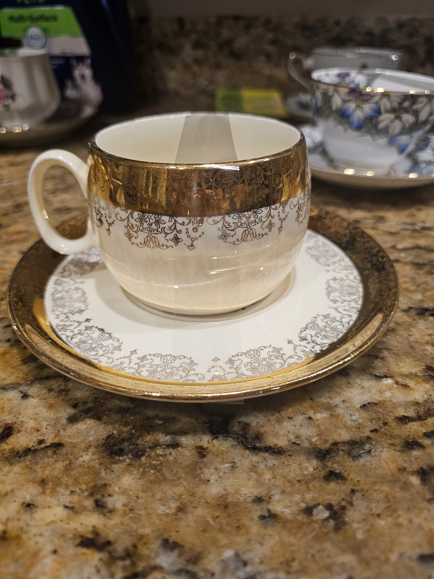 Unique tea cup candle 2 24k gold